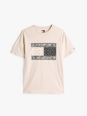 beige relaxed fit t-shirt met paisley-logo voor heren - tommy jeans