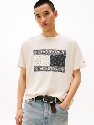 t-shirt relaxed fit con logo paisley beige da uomini tommy jeans