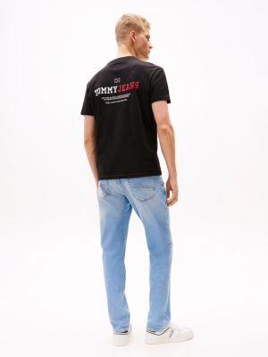 czarny t-shirt z okrągłym dekoltem i logo z tyłu dla mężczyźni - tommy jeans