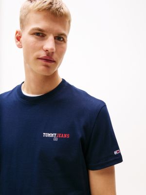 blauw t-shirt met ronde hals en logo op de rug voor heren - tommy jeans