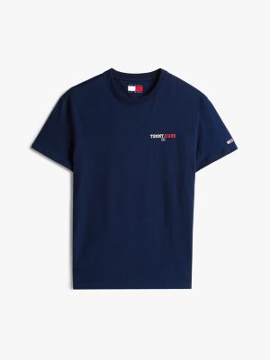 t-shirt à col ras-du-cou et logo au dos bleu pour hommes tommy jeans