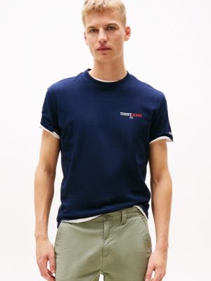 blue t-shirt z okrągłym dekoltem i logo z tyłu dla mężczyźni - tommy jeans