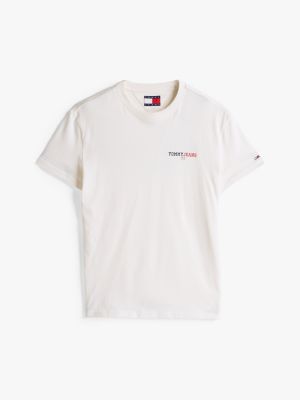 beige back logo crew neck t-shirt for men tommy jeans