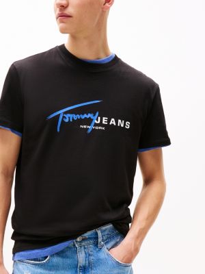 zwart t-shirt met signature-logo in graffitistijl voor heren - tommy jeans