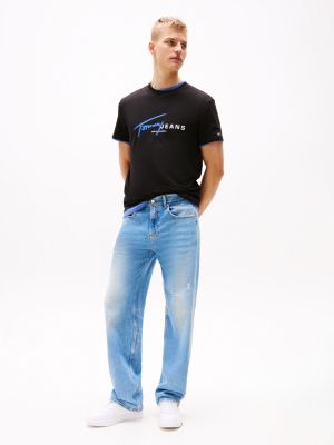 t-shirt signature con logo stile graffiti nero da uomini tommy jeans
