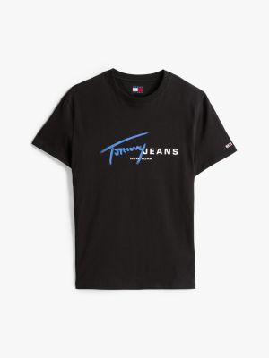 zwart t-shirt met signature-logo in graffitistijl voor heren - tommy jeans