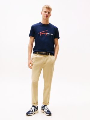 blauw t-shirt met signature-logo in graffitistijl voor heren - tommy jeans