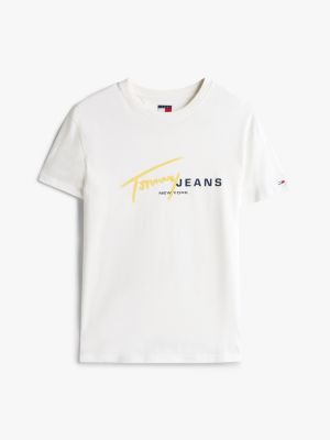 wit t-shirt met signature-logo in graffitistijl voor heren - tommy jeans