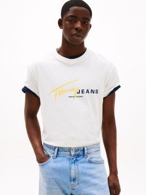 weiß t-shirt mit graffiti-signatur-logo für herren - tommy jeans