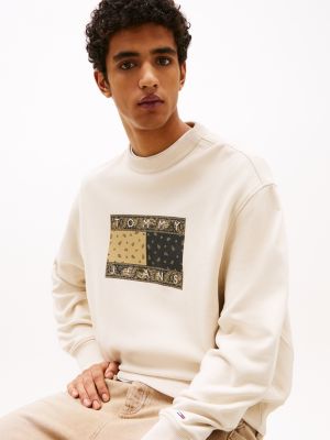 beige relaxed fit sweatshirt met paisley-logo voor heren - tommy jeans