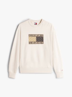 sweat décontracté à logo à motif cachemire beige pour hommes tommy jeans