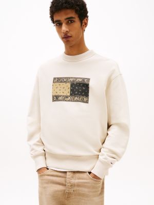 beige relaxed fit sweatshirt met paisley-logo voor heren - tommy jeans