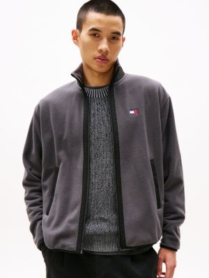 czarny bluza z polaru z naszywką tommy dla mężczyźni - tommy jeans