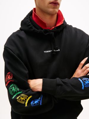 sweat à capuche décontracté à blason au dos noir pour hommes tommy jeans