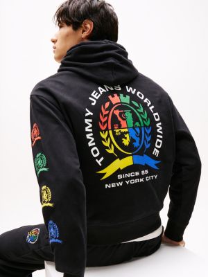 sweat à capuche décontracté à blason au dos noir pour hommes tommy jeans