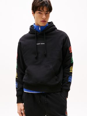 sweat à capuche décontracté à blason au dos noir pour hommes tommy jeans