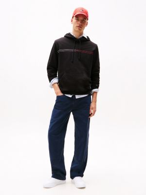 schwarz logo-hoodie mit tunnelzug für herren - tommy jeans