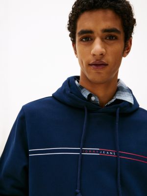 blue logo drawstring hoody for men tommy jeans