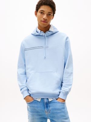 blue logo drawstring hoody for men tommy jeans