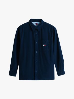 camicia oversize con trama a nido d'ape blu da uomini tommy jeans