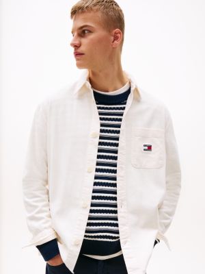 beżowy koszula o kroju oversize z fakturą dla mężczyźni - tommy jeans