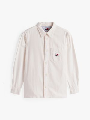 beige oversized shirt van getextureerd katoen voor heren - tommy jeans