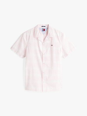 chemise standard à manches courtes rose pour hommes tommy jeans