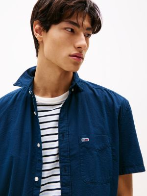 chemise en seersucker à manches courtes bleu pour hommes tommy jeans