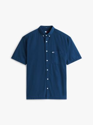 blue regular fit seersucker short sleeve shirt for men tommy jeans