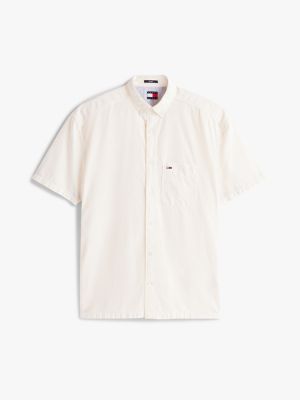 beige regular fit seersucker short sleeve shirt for men tommy jeans