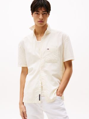 beige regular fit seersucker short sleeve shirt for men tommy jeans