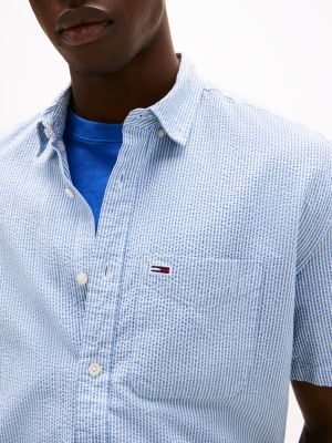 blue regular fit stripe short sleeve shirt for men tommy jeans