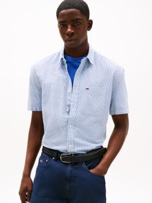 camicia regular fit a maniche corte e righe blue da uomini tommy jeans