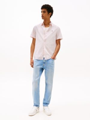 pink regular fit linen blend shirt for men tommy jeans