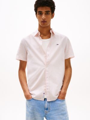 chemise standard en mélange de lin pink pour hommes tommy jeans