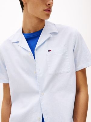 blue regular fit linen blend shirt for men tommy jeans