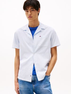 blauw regular fit overhemd van linnenmix voor heren - tommy jeans