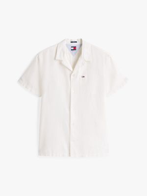 chemise standard en mélange de lin blanc pour hommes tommy jeans