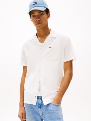 chemise standard en mélange de lin white pour hommes tommy jeans