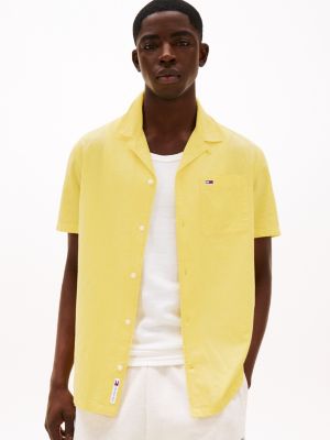 yellow regular fit overhemd van linnenmix voor heren - tommy jeans