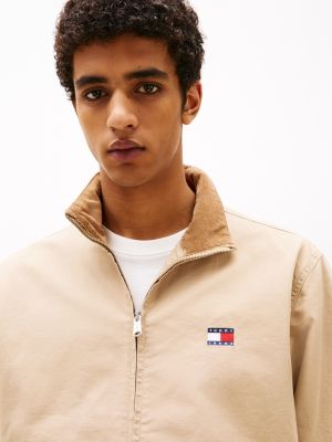 brown funnel neck zip-thru jacket for men tommy jeans