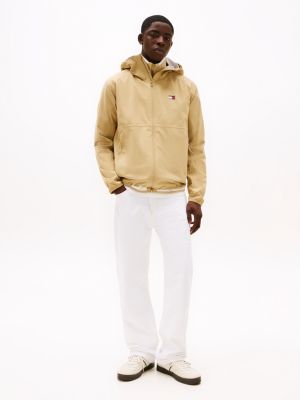 beige zip-thru relaxed windbreaker for men tommy jeans