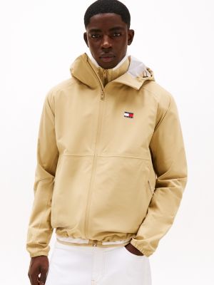 beige zip-thru relaxed windbreaker for men tommy jeans