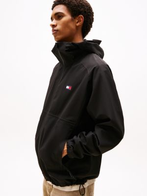 black zip-thru relaxed windbreaker for men tommy jeans