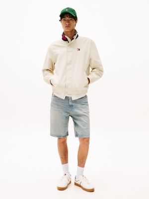 beige jack met signature colour-blocking op de kraag voor heren - tommy jeans