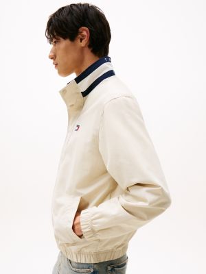 beige jack met signature colour-blocking op de kraag voor heren - tommy jeans