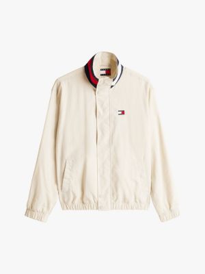 beige jack met signature colour-blocking op de kraag voor heren - tommy jeans