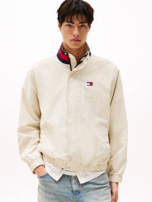 beige signature colour-blocked collar jacket for men tommy jeans