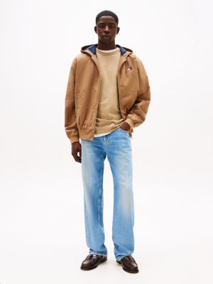 brown hooded relaxed jacket for men tommy jeans