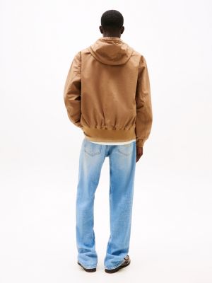 brown hooded relaxed jacket for men tommy jeans